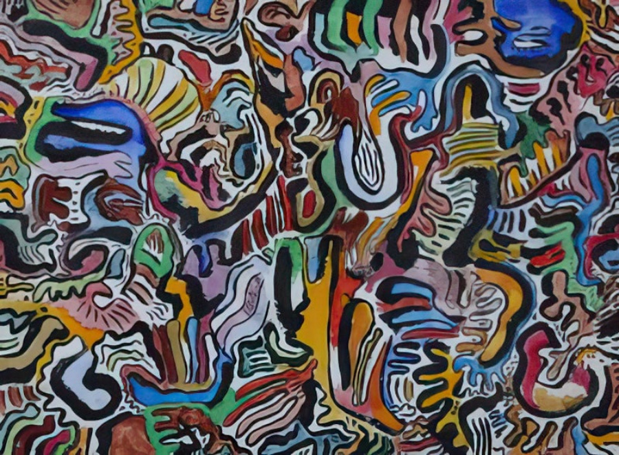 Gouache and ink on watercolour paper.